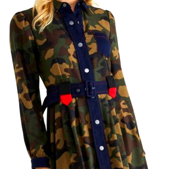 Camouflage Denim Shirt Dress Benetton